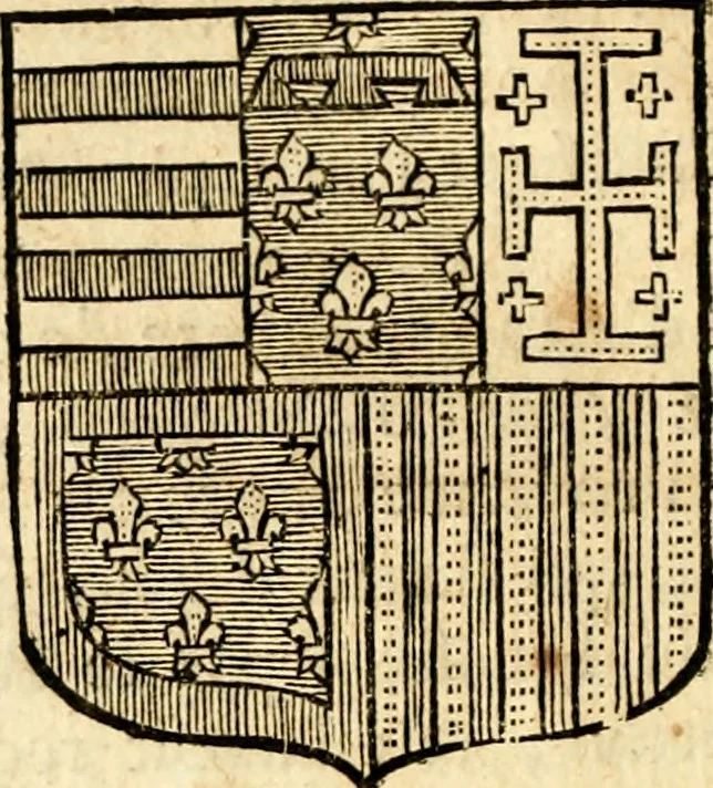An illustration from Les généaologies historiques des rois, empereurs, &c : et de toutes les maisons souveraines qui ont subsisté jusqu'à présent, exposées dans les cartes généalogiques tirées des meilleurs auteurs, avec des explications historiques et chronologiques .., 1736, leaf 435