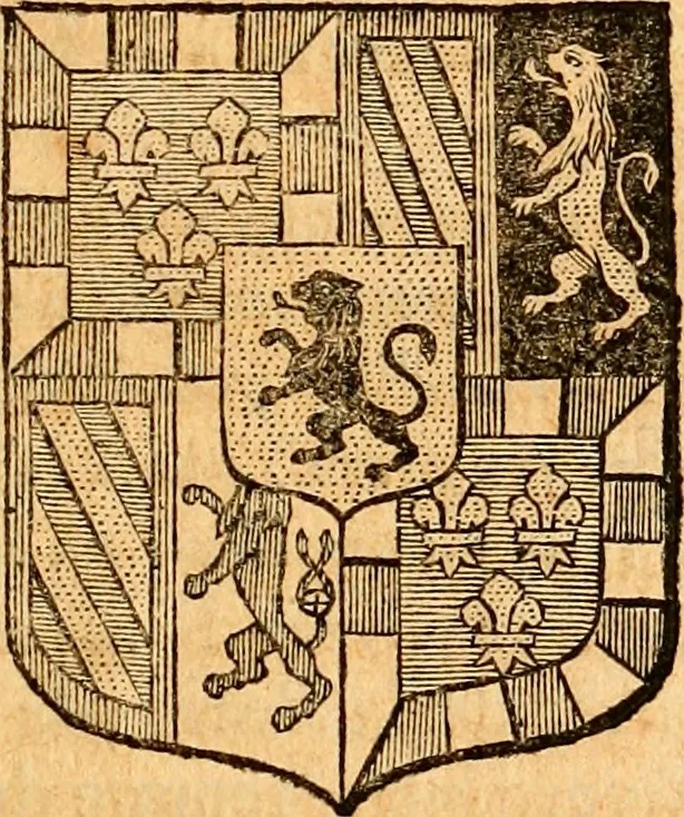 An illustration from Les généaologies historiques des rois, empereurs, &c : et de toutes les maisons souveraines qui ont subsisté jusqu'à présent, exposées dans les cartes généalogiques tirées des meilleurs auteurs, avec des explications historiques et chronologiques .., 1736, leaf 442
