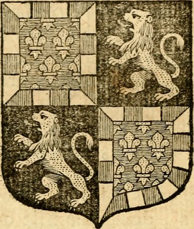 An illustration from Les généaologies historiques des rois, empereurs, &c : et de toutes les maisons souveraines qui ont subsisté jusqu'à présent, exposées dans les cartes généalogiques tirées des meilleurs auteurs, avec des explications historiques et chronologiques .., 1736, leaf 447