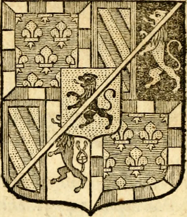 An illustration from Les généaologies historiques des rois, empereurs, &c : et de toutes les maisons souveraines qui ont subsisté jusqu'à présent, exposées dans les cartes généalogiques tirées des meilleurs auteurs, avec des explications historiques et chronologiques .., 1736, leaf 455