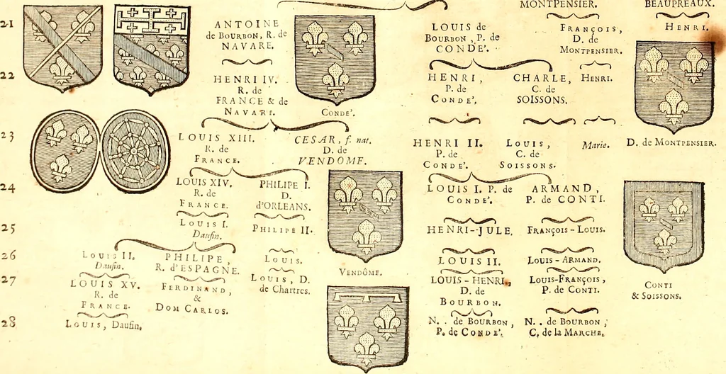 An illustration from Les généaologies historiques des rois, empereurs, &c : et de toutes les maisons souveraines qui ont subsisté jusqu'à présent, exposées dans les cartes généalogiques tirées des meilleurs auteurs, avec des explications historiques et chronologiques .., 1736, leaf 517