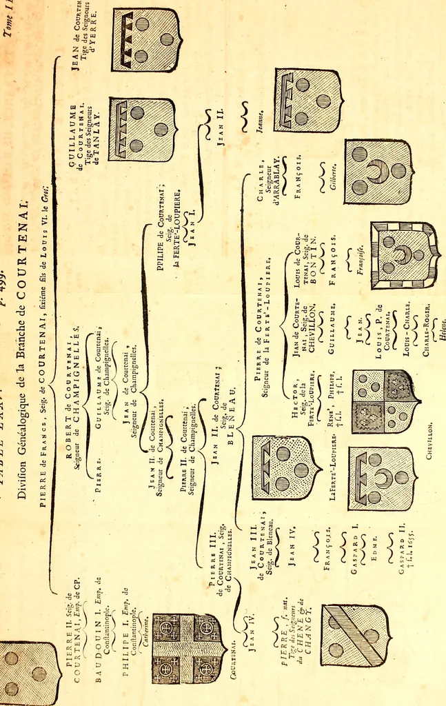 An illustration from Les généaologies historiques des rois, empereurs, &c : et de toutes les maisons souveraines qui ont subsisté jusqu'à présent, exposées dans les cartes généalogiques tirées des meilleurs auteurs, avec des explications historiques et chronologiques .., 1736, leaf 743