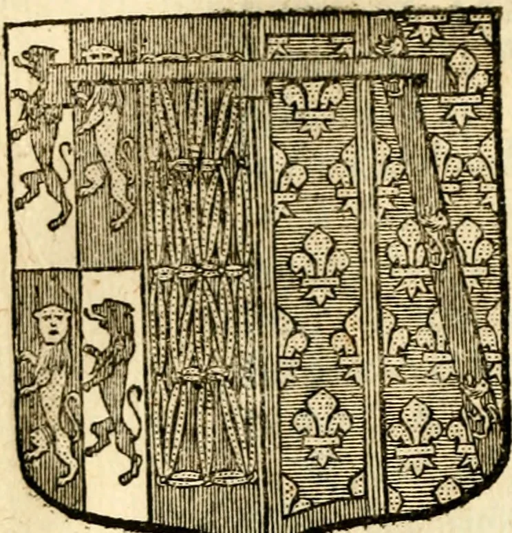 An illustration from Les généaologies historiques des rois, empereurs, &c : et de toutes les maisons souveraines qui ont subsisté jusqu'à présent, exposées dans les cartes généalogiques tirées des meilleurs auteurs, avec des explications historiques et chronologiques .., 1736, leaf 95