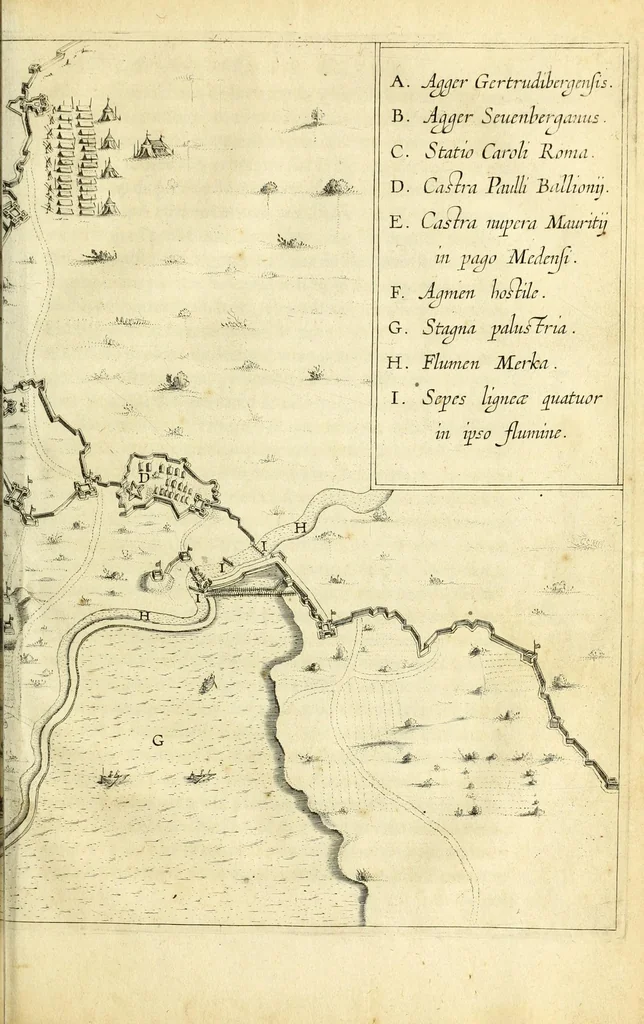 An illustration from Le siège de la ville de Breda : conquise par les armes du Roy Philippe IV. par la direction de l'Infante Isabelle Cl. Eug. par la valeur du Marquis Amb. Spinola, 1631, leaf 163