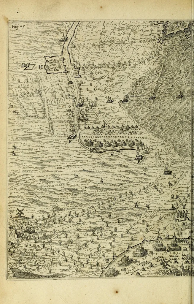 An illustration from Le siège de la ville de Breda : conquise par les armes du Roy Philippe IV. par la direction de l'Infante Isabelle Cl. Eug. par la valeur du Marquis Amb. Spinola, 1631, leaf 70