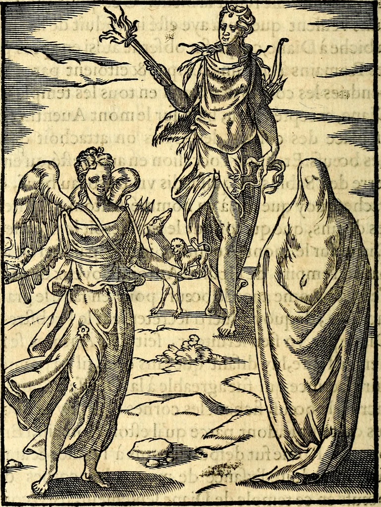 An illustration from Les images des dievx des anciens : contenans les idoles, covstvmes, ceremonies, & autres choses appartenans à la religion des payens, 1581, leaf 129