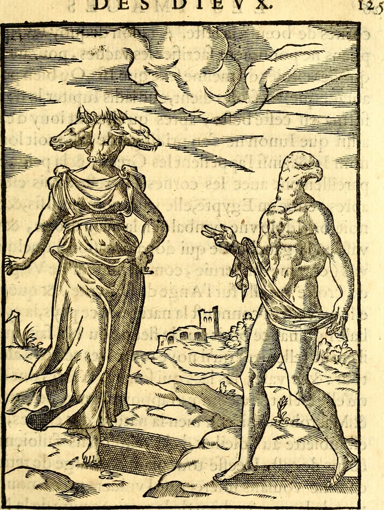 An illustration from Les images des dievx des anciens : contenans les idoles, covstvmes, ceremonies, & autres choses appartenans à la religion des payens, 1581, leaf 144