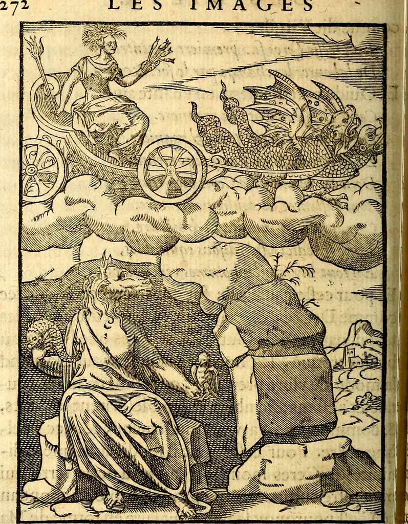 An illustration from Les images des dievx des anciens : contenans les idoles, covstvmes, ceremonies, & autres choses appartenans à la religion des payens, 1581, leaf 291