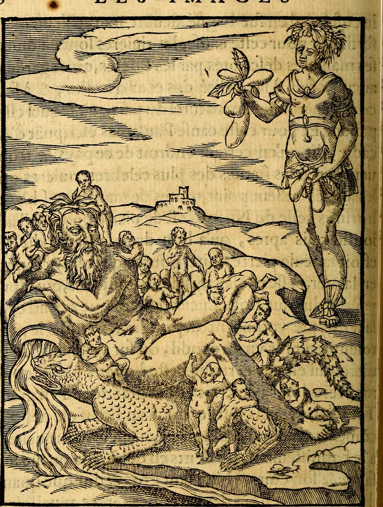 An illustration from Les images des dievx des anciens : contenans les idoles, covstvmes, ceremonies, & autres choses appartenans à la religion des payens, 1581, leaf 343