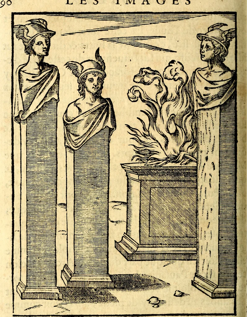 An illustration from Les images des dievx des anciens : contenans les idoles, covstvmes, ceremonies, & autres choses appartenans à la religion des payens, 1581, leaf 407
