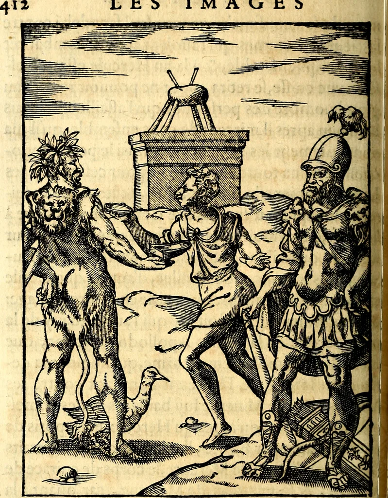 An illustration from Les images des dievx des anciens : contenans les idoles, covstvmes, ceremonies, & autres choses appartenans à la religion des payens, 1581, leaf 429