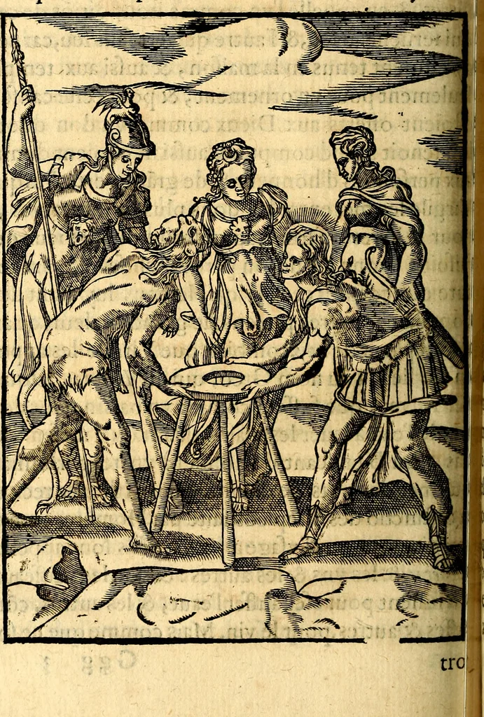 An illustration from Les images des dievx des anciens : contenans les idoles, covstvmes, ceremonies, & autres choses appartenans à la religion des payens, 1581, leaf 439