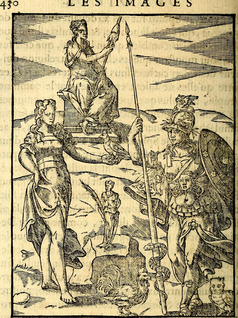 An illustration from Les images des dievx des anciens : contenans les idoles, covstvmes, ceremonies, & autres choses appartenans à la religion des payens, 1581, leaf 447