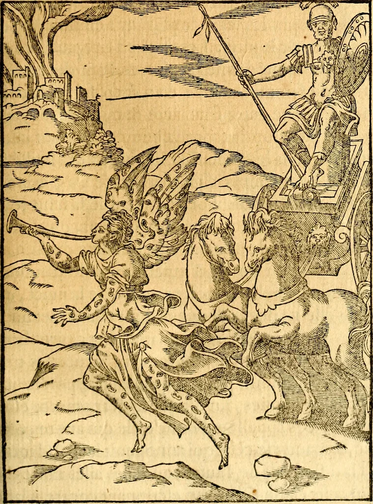 An illustration from Les images des dievx des anciens : contenans les idoles, covstvmes, ceremonies, & autres choses appartenans à la religion des payens, 1581, leaf 484