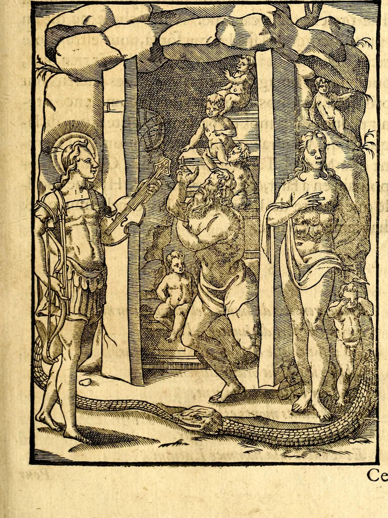 An illustration from Les images des dievx des anciens : contenans les idoles, covstvmes, ceremonies, & autres choses appartenans à la religion des payens, 1581, leaf 50