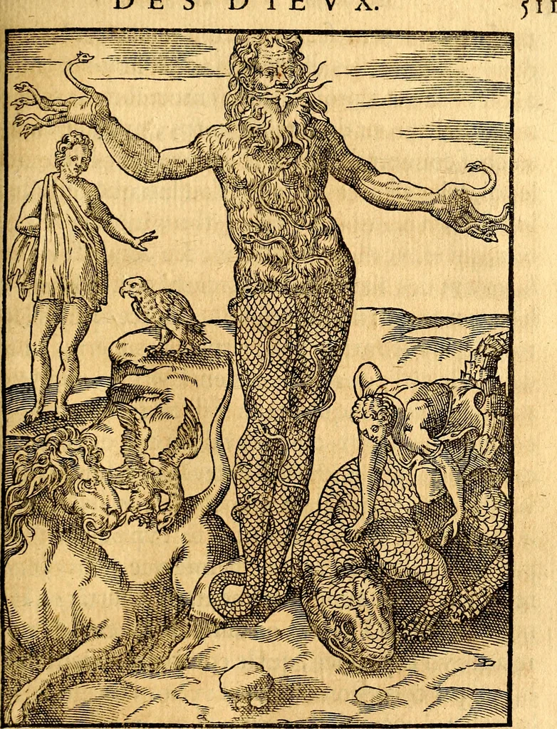 An illustration from Les images des dievx des anciens : contenans les idoles, covstvmes, ceremonies, & autres choses appartenans à la religion des payens, 1581, leaf 528