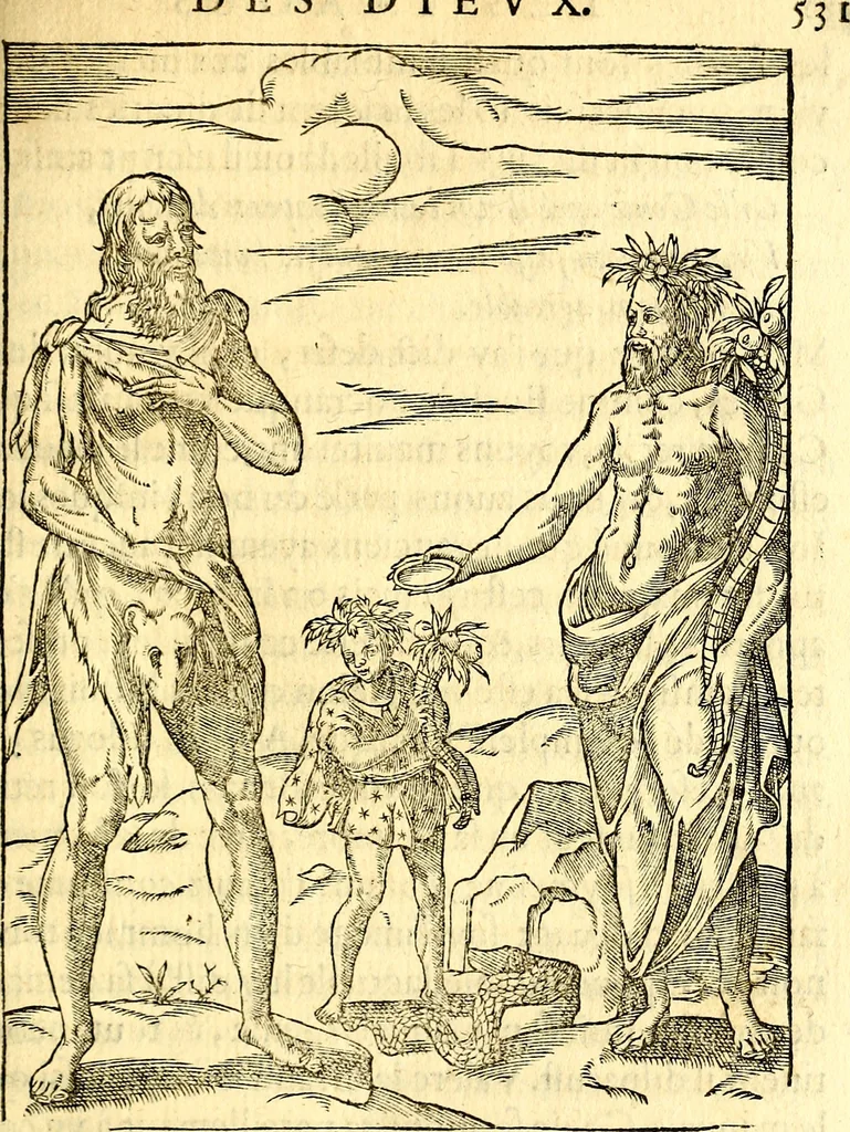 An illustration from Les images des dievx des anciens : contenans les idoles, covstvmes, ceremonies, & autres choses appartenans à la religion des payens, 1581, leaf 548