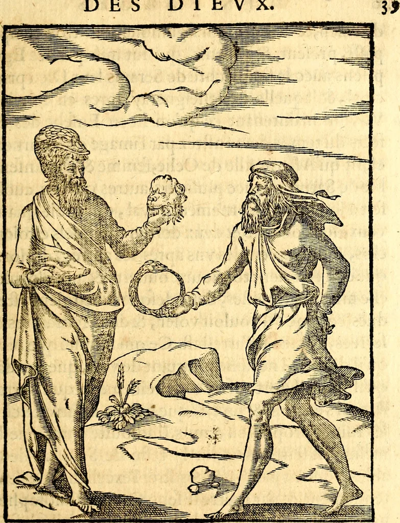 An illustration from Les images des dievx des anciens : contenans les idoles, covstvmes, ceremonies, & autres choses appartenans à la religion des payens, 1581, leaf 58