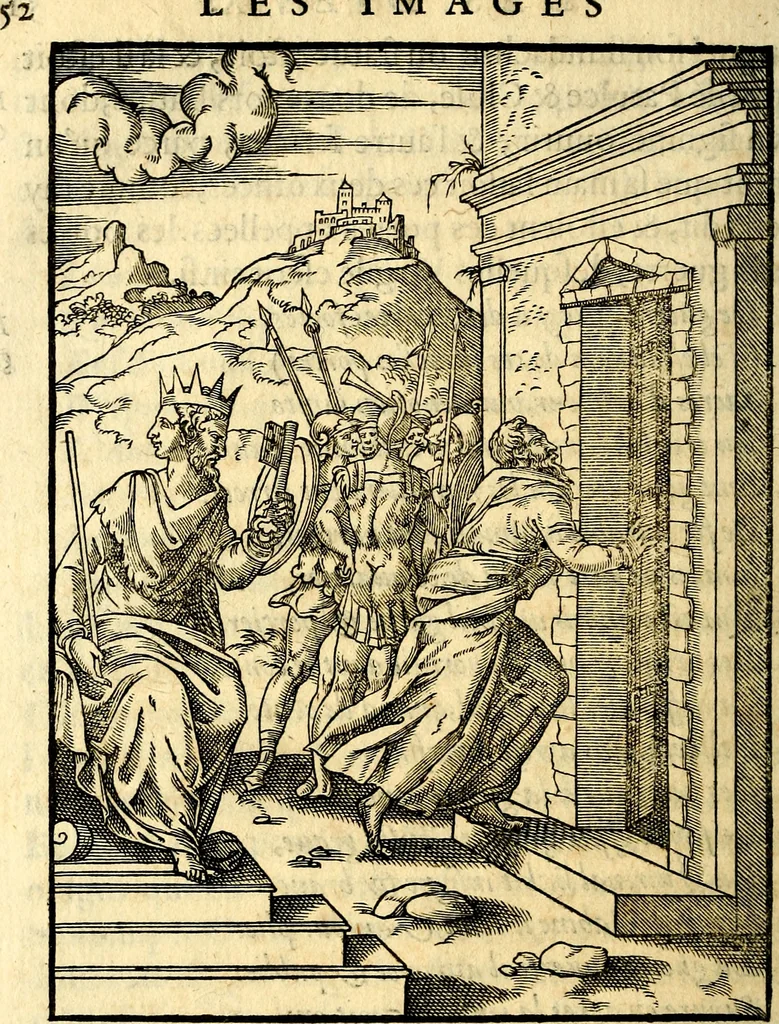 An illustration from Les images des dievx des anciens : contenans les idoles, covstvmes, ceremonies, & autres choses appartenans à la religion des payens, 1581, leaf 71