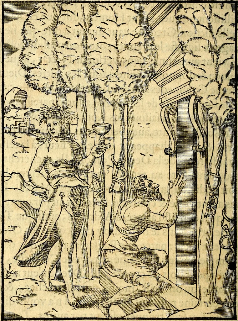 An illustration from Les images des dievx des anciens : contenans les idoles, covstvmes, ceremonies, & autres choses appartenans à la religion des payens, 1581, leaf 77