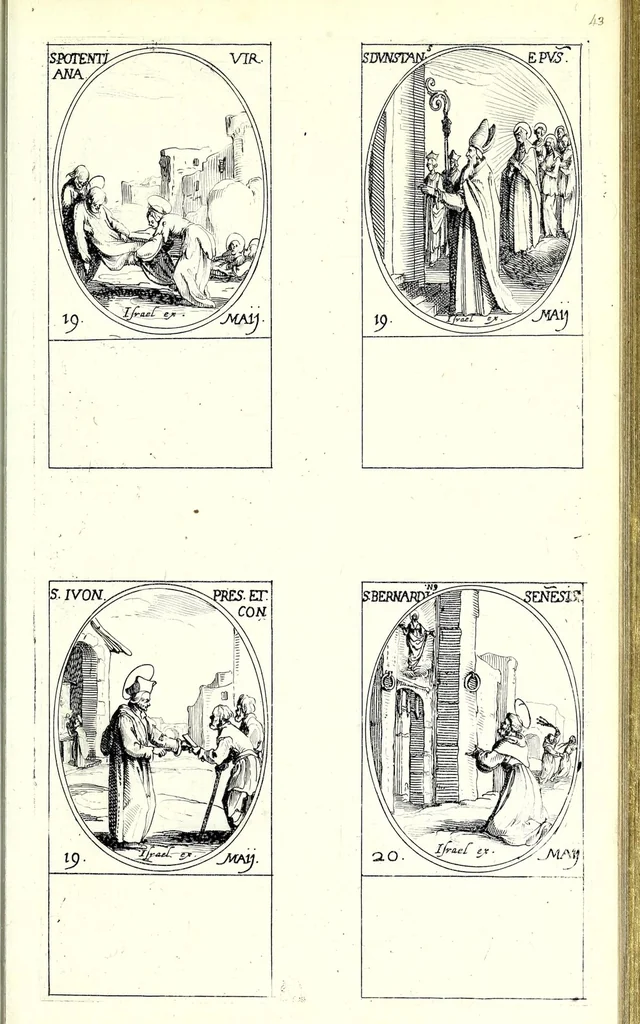 An illustration from Les images de tovs les saincts et saintes de l'année, svivant le martyrologe romain : faictes par Iacques Calat, et mis en lumiere par Israel Henriet .., 1636, leaf 101