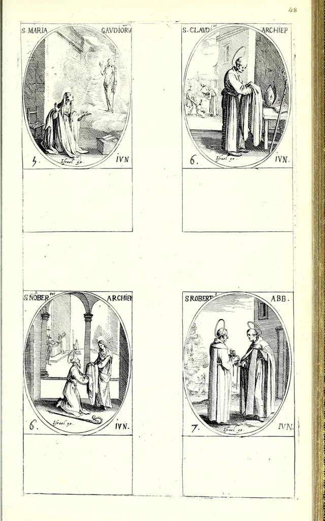 An illustration from Les images de tovs les saincts et saintes de l'année, svivant le martyrologe romain : faictes par Iacques Calat, et mis en lumiere par Israel Henriet .., 1636, leaf 111
