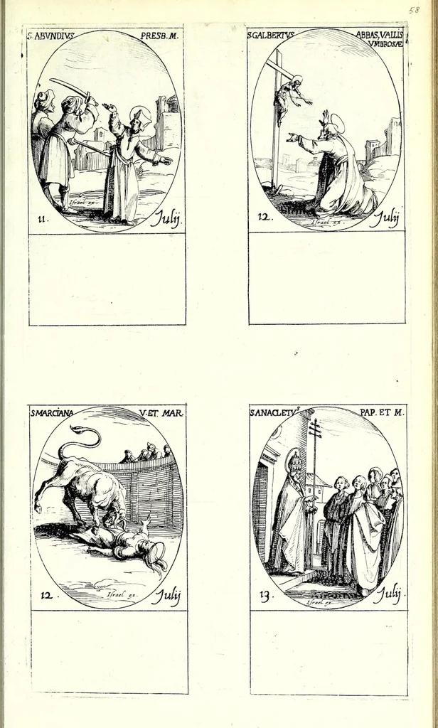 An illustration from Les images de tovs les saincts et saintes de l'année, svivant le martyrologe romain : faictes par Iacques Calat, et mis en lumiere par Israel Henriet .., 1636, leaf 131