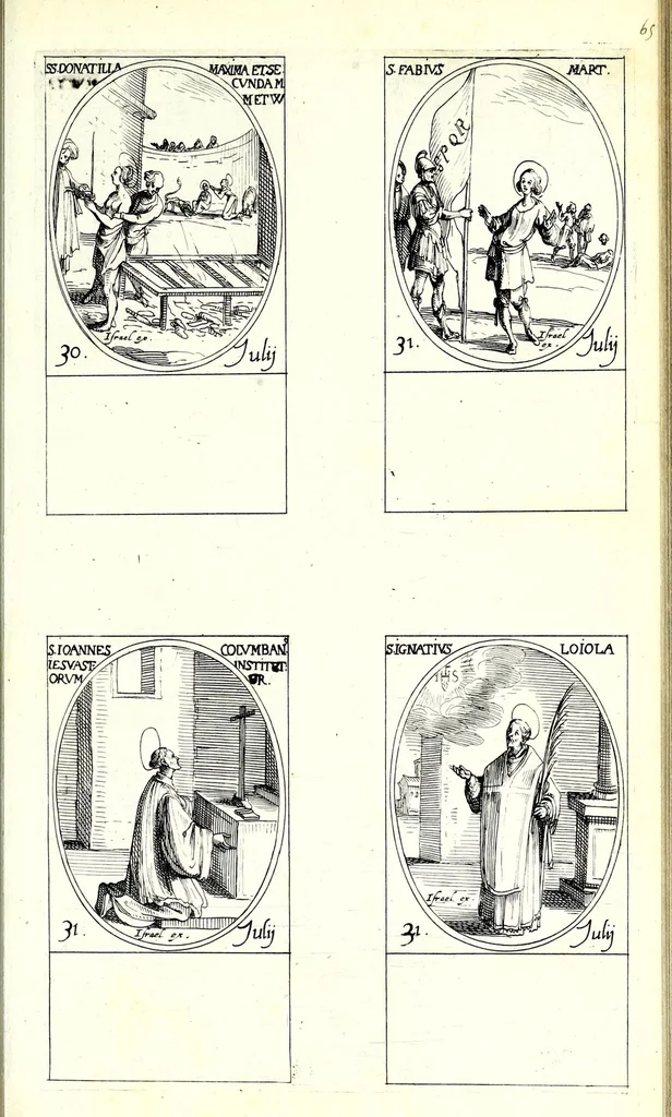 An illustration from Les images de tovs les saincts et saintes de l'année, svivant le martyrologe romain : faictes par Iacques Calat, et mis en lumiere par Israel Henriet .., 1636, leaf 145