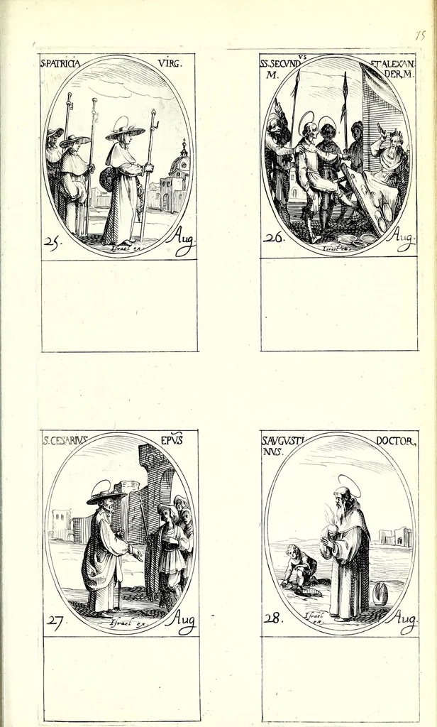An illustration from Les images de tovs les saincts et saintes de l'année, svivant le martyrologe romain : faictes par Iacques Calat, et mis en lumiere par Israel Henriet .., 1636, leaf 165