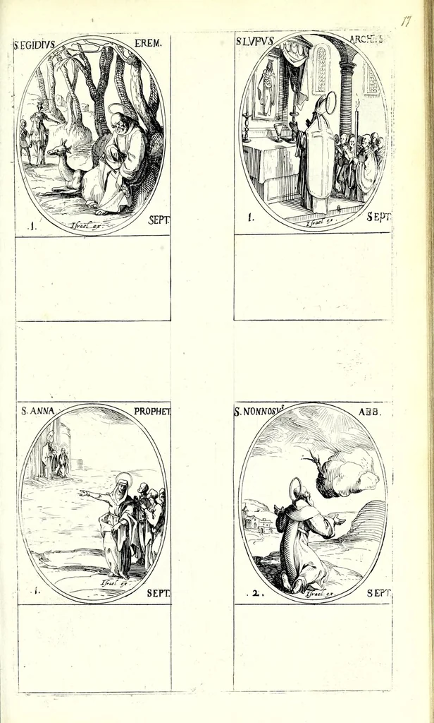 An illustration from Les images de tovs les saincts et saintes de l'année, svivant le martyrologe romain : faictes par Iacques Calat, et mis en lumiere par Israel Henriet .., 1636, leaf 169