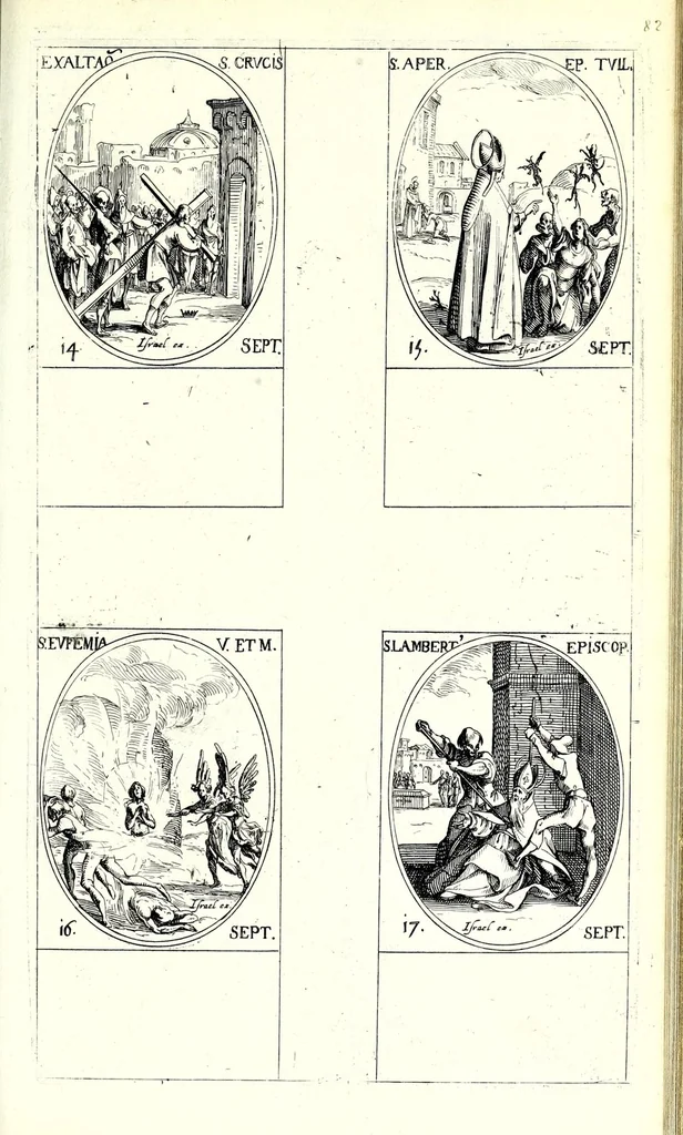 An illustration from Les images de tovs les saincts et saintes de l'année, svivant le martyrologe romain : faictes par Iacques Calat, et mis en lumiere par Israel Henriet .., 1636, leaf 179