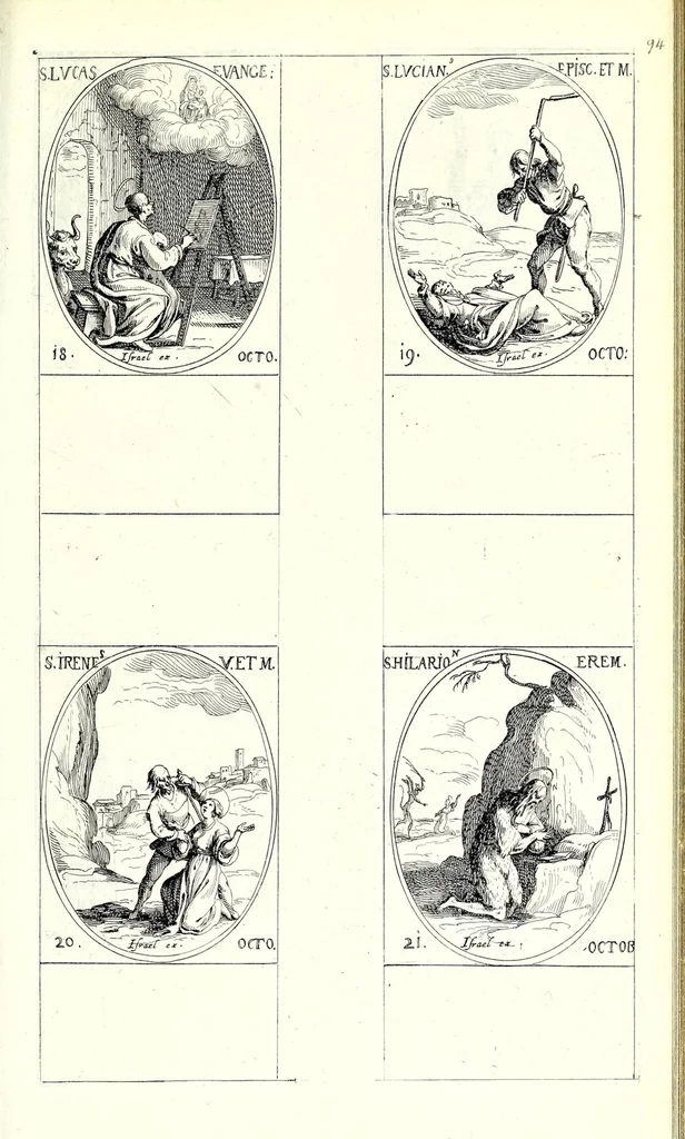 An illustration from Les images de tovs les saincts et saintes de l'année, svivant le martyrologe romain : faictes par Iacques Calat, et mis en lumiere par Israel Henriet .., 1636, leaf 203