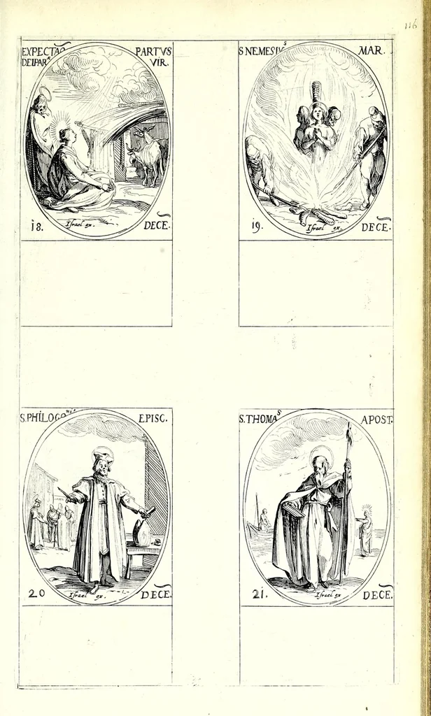 An illustration from Les images de tovs les saincts et saintes de l'année, svivant le martyrologe romain : faictes par Iacques Calat, et mis en lumiere par Israel Henriet .., 1636, leaf 247