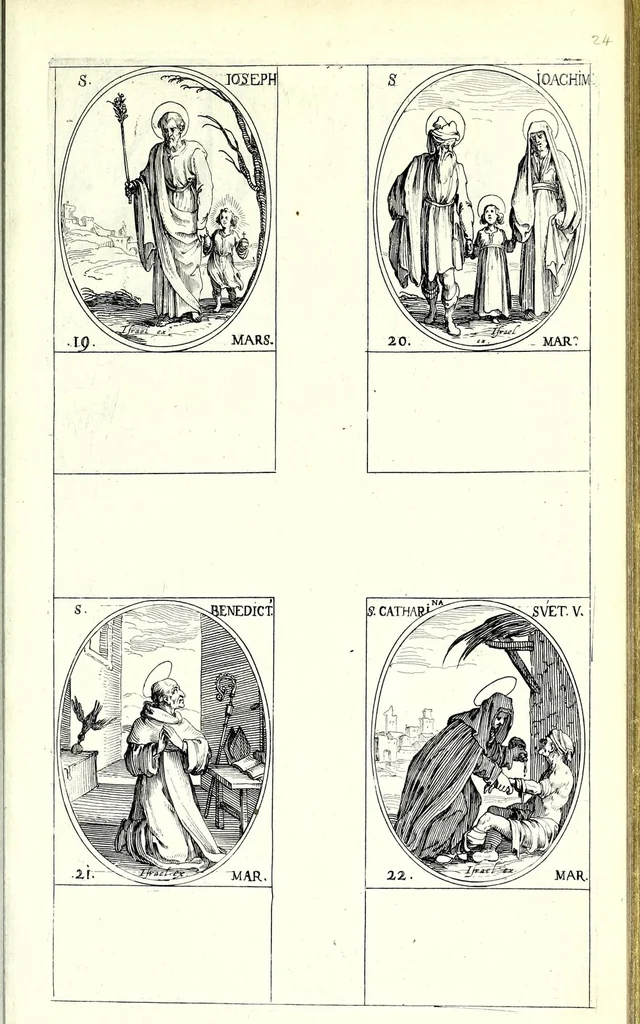 An illustration from Les images de tovs les saincts et saintes de l'année, svivant le martyrologe romain : faictes par Iacques Calat, et mis en lumiere par Israel Henriet .., 1636, leaf 63