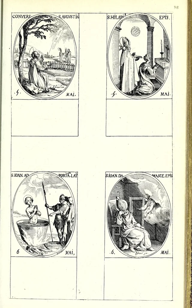 An illustration from Les images de tovs les saincts et saintes de l'année, svivant le martyrologe romain : faictes par Iacques Calat, et mis en lumiere par Israel Henriet .., 1636, leaf 91