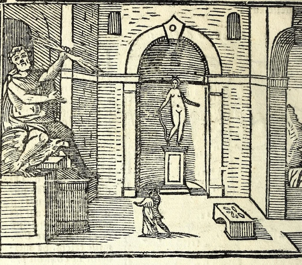 An illustration from Les merueilles de la ville de Rome : ou est traitè des eglises, stations & reliques des corps saints qui y sont : auec la guide qui enseigne aux estrangers à aysement trouuer les choses plus remarquables de Rome : ensemble les noms des papes, empereurs, & autres princes chrestiens, 1690, leaf 134