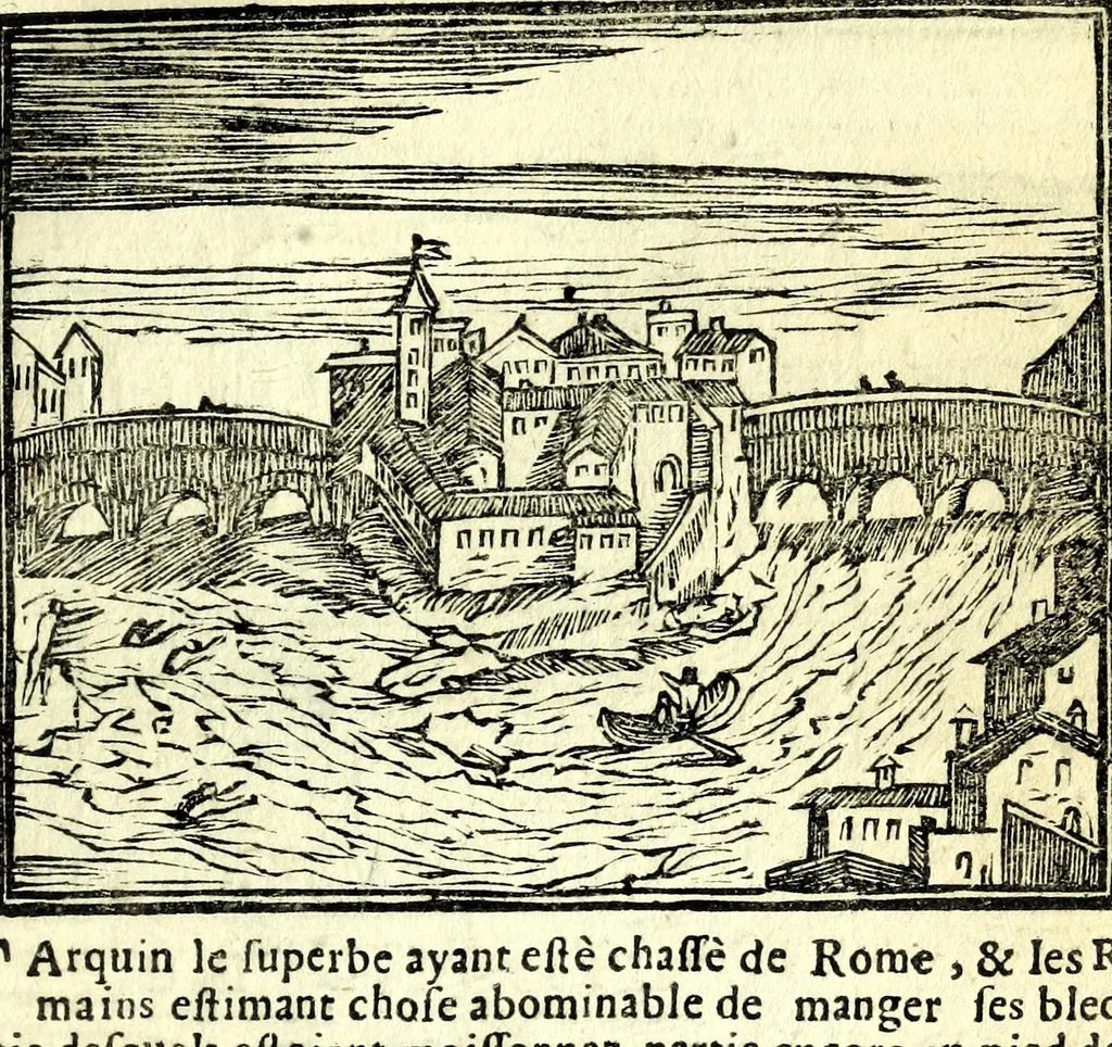 An illustration from Les merueilles de la ville de Rome : ou est traitè des eglises, stations & reliques des corps saints qui y sont : auec la guide qui enseigne aux estrangers à aysement trouuer les choses plus remarquables de Rome : ensemble les noms des papes, empereurs, & autres princes chrestiens, 1690, leaf 147