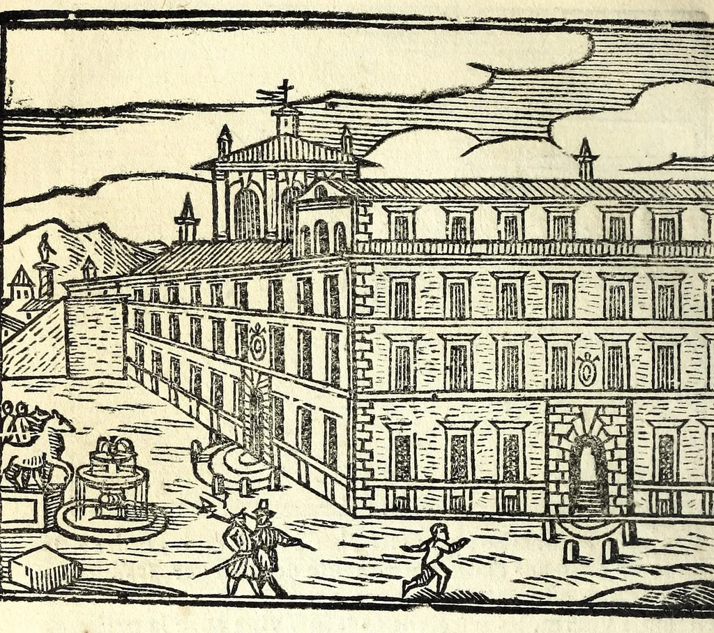 An illustration from Les merueilles de la ville de Rome : ou est traitè des eglises, stations & reliques des corps saints qui y sont : auec la guide qui enseigne aux estrangers à aysement trouuer les choses plus remarquables de Rome : ensemble les noms des papes, empereurs, & autres princes chrestiens, 1690, leaf 148