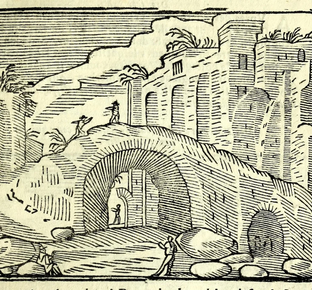 An illustration from Les merueilles de la ville de Rome : ou est traitè des eglises, stations & reliques des corps saints qui y sont : auec la guide qui enseigne aux estrangers à aysement trouuer les choses plus remarquables de Rome : ensemble les noms des papes, empereurs, & autres princes chrestiens, 1690, leaf 151