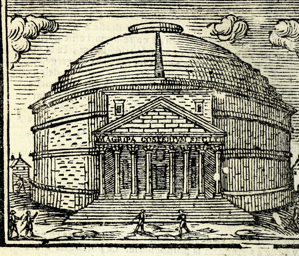 An illustration from Les merueilles de la ville de Rome : ou est traitè des eglises, stations & reliques des corps saints qui y sont : auec la guide qui enseigne aux estrangers à aysement trouuer les choses plus remarquables de Rome : ensemble les noms des papes, empereurs, & autres princes chrestiens, 1690, leaf 160