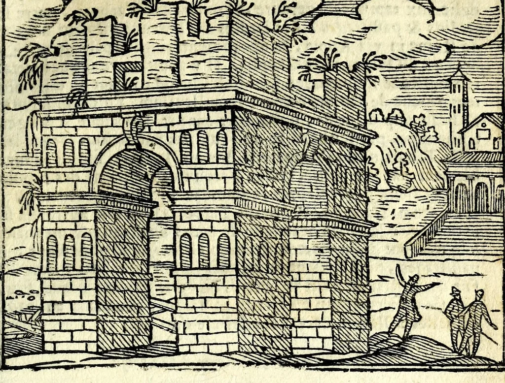 An illustration from Les merueilles de la ville de Rome : ou est traitè des eglises, stations & reliques des corps saints qui y sont : auec la guide qui enseigne aux estrangers à aysement trouuer les choses plus remarquables de Rome : ensemble les noms des papes, empereurs, & autres princes chrestiens, 1690, leaf 189