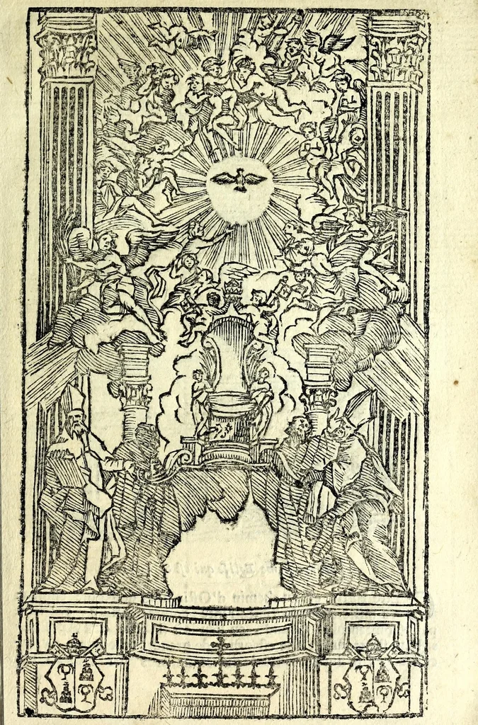 An illustration from Les merueilles de la ville de Rome : ou est traitè des eglises, stations & reliques des corps saints qui y sont : auec la guide qui enseigne aux estrangers à aysement trouuer les choses plus remarquables de Rome : ensemble les noms des papes, empereurs, & autres princes chrestiens, 1690, leaf 25
