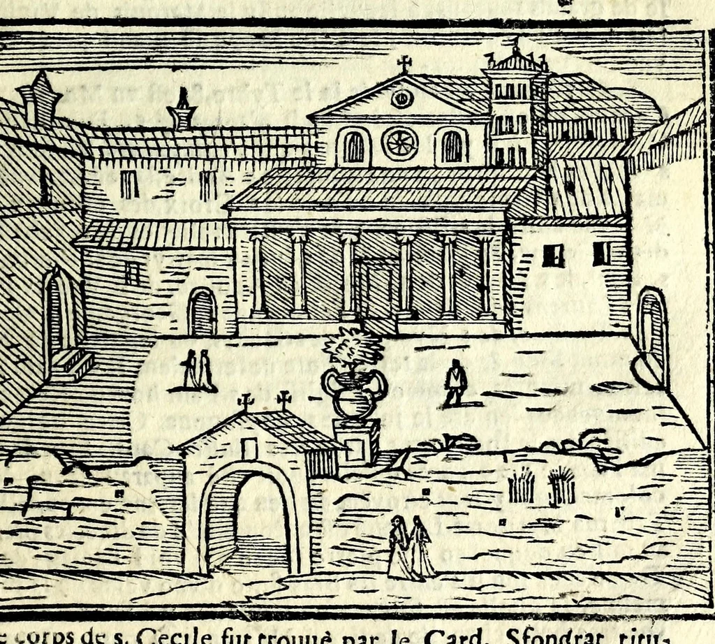 An illustration from Les merueilles de la ville de Rome : ou est traitè des eglises, stations & reliques des corps saints qui y sont : auec la guide qui enseigne aux estrangers à aysement trouuer les choses plus remarquables de Rome : ensemble les noms des papes, empereurs, & autres princes chrestiens, 1690, leaf 37