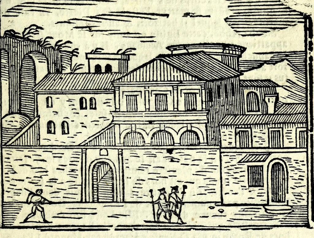 An illustration from Les merueilles de la ville de Rome : ou est traitè des eglises, stations & reliques des corps saints qui y sont : auec la guide qui enseigne aux estrangers à aysement trouuer les choses plus remarquables de Rome : ensemble les noms des papes, empereurs, & autres princes chrestiens, 1690, leaf 71