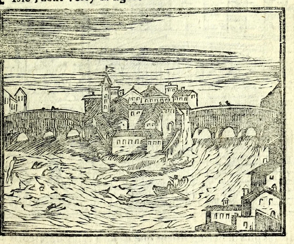 An illustration from Les merueilles de la ville de Rome : ou est traitè des eglises, stations & reliques des corps saints qui y sont : auec la guide qui enseigne aux estrangers à aysement trouuer les choses plus remarquables de Rome : ensemble les noms des papes, empereurs, & autres princes chrestiens, 1690, leaf 85