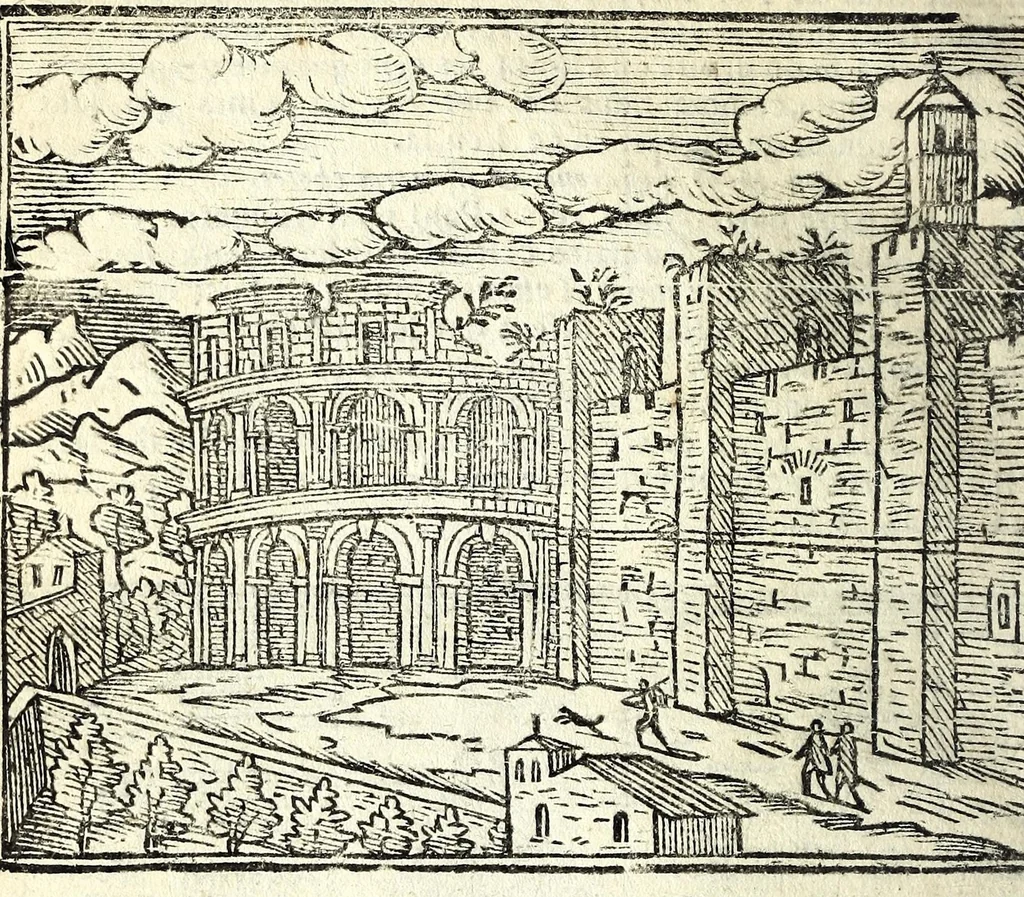 An illustration from Les merueilles de la ville de Rome : ou est traitè des eglises, stations & reliques des corps saints qui y sont : auec la guide qui enseigne aux estrangers à aysement trouuer les choses plus remarquables de Rome : ensemble les noms des papes, empereurs, & autres princes chrestiens, 1690, leaf 88