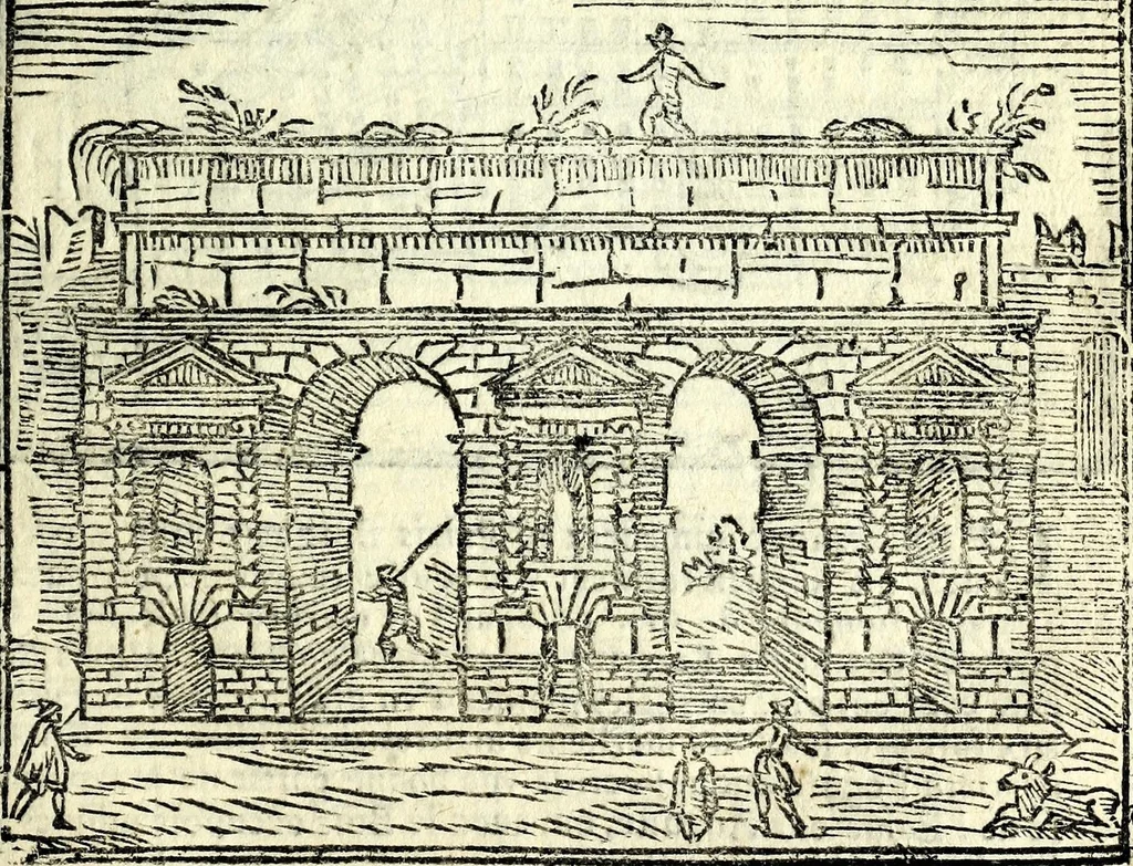 An illustration from Les merueilles de la ville de Rome : ou est traitè des eglises, stations & reliques des corps saints qui y sont : auec la guide qui enseigne aux estrangers à aysement trouuer les choses plus remarquables de Rome : ensemble les noms des papes, empereurs, & autres princes chrestiens, 1690, leaf 89