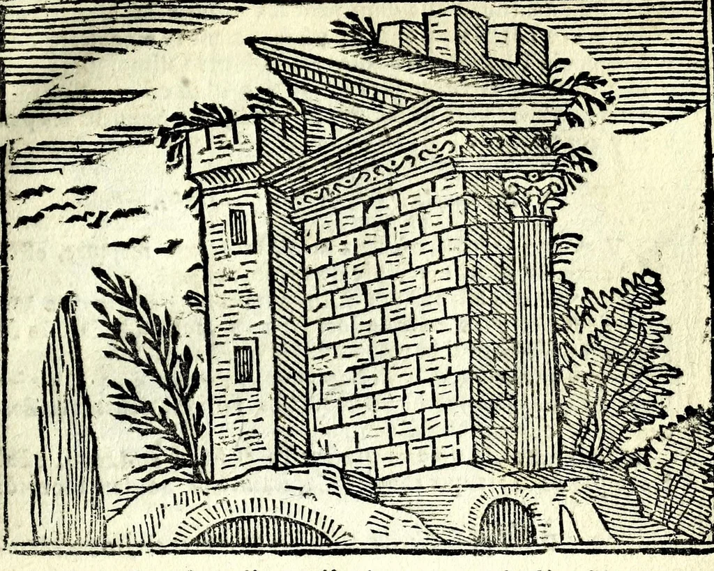 An illustration from Les merueilles de la ville de Rome : ou est traitè des eglises, stations & reliques des corps saints qui y sont : auec la guide qui enseigne aux estrangers à aysement trouuer les choses plus remarquables de Rome : ensemble les noms des papes, empereurs, & autres princes chrestiens, 1690, leaf 93