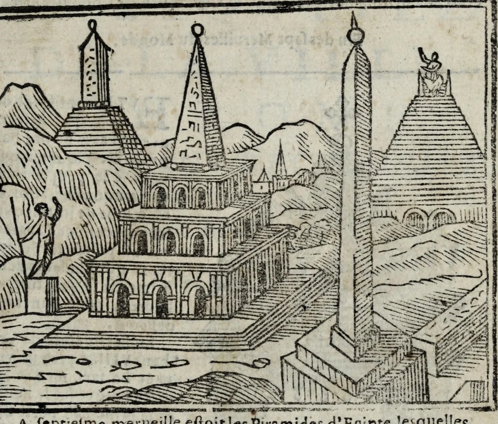 An illustration from Les merveilles de la ville de Rome : ou est traictè des eglises, stations, & reliques des corps saincts, qui y sont. Auec la guide, qui enseigne aux estrangers à aysèment trouuer les choses plus remarquables de Rome. Auec les noms des papes, & empereurs, & autres princes chrestiens. Nouellement corrige, & amplifiè: auec vne addition de tout ce qui s'est fait par le pape Clement huictiesme d'heureuse memoire. Et de la restauration des eglises et chapelles, faictes per N.S. pere le pape Paul cinquiesme. Auec les noms des peintres, & autres choses notables. Auec le sept meruilles du monde, & autres choses notables. Et nouellement orne de plusieurs tres belles figures, 1646, leaf 155