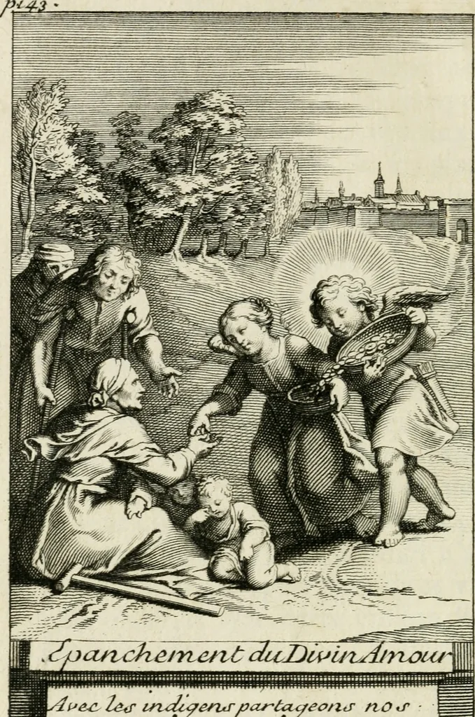 An illustration from Les mysteres de l'amour divin : avec des reflexions morales, tirées de l'ecriture sainte & des saints peres, 1719, leaf 219